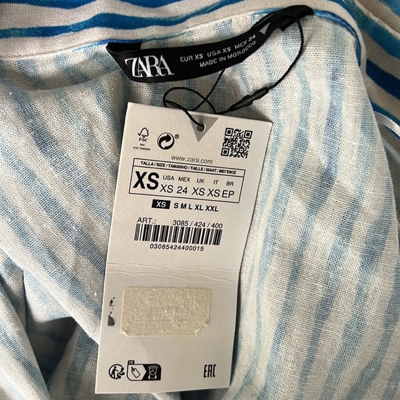 NWT Zara Blue & White Striped Linen Blend Cutout Midriff Twist Mini Dress - XS - Picture 13 of 16